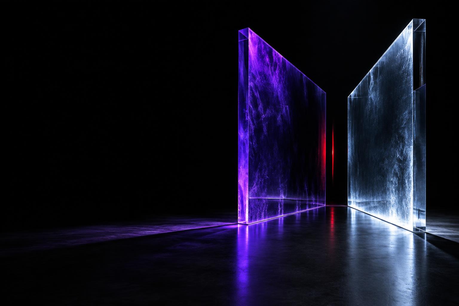 Opposing violet and ice blue glass planes